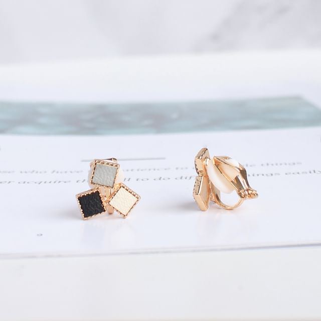 Leather Alloy Square Earring Stud Faux