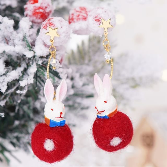 Dangle Rabbit Felt Earring