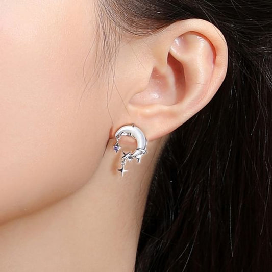 Star Alloy Rhinestone Ear Drop Earring Cuff / Moon