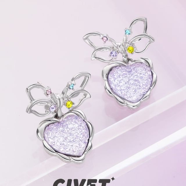 Drop Bow Earring Heart Alloy