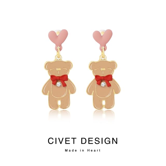 Earring Drop Heart Bear