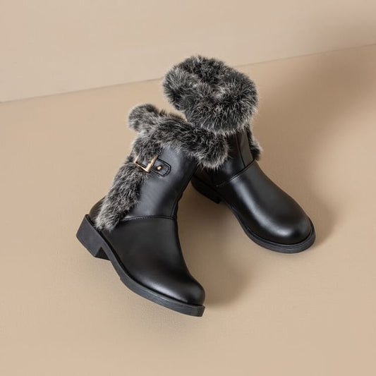 Fur Boots Buckled Faux Short