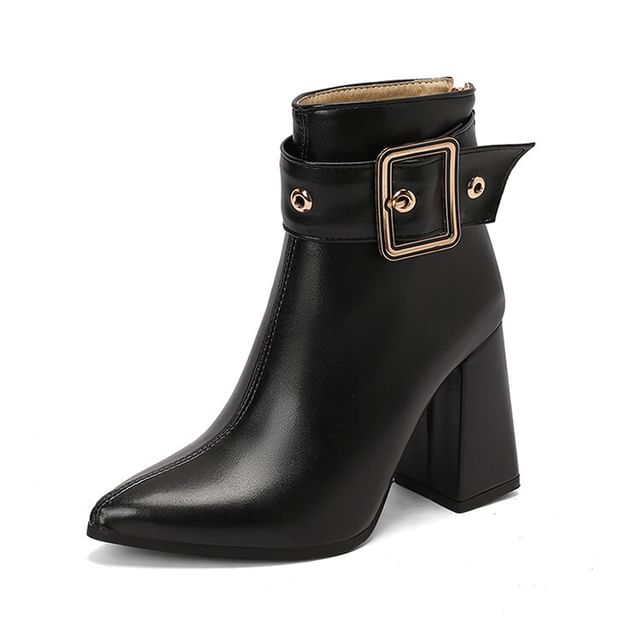 Block Short Pointed Boots buckled Heel