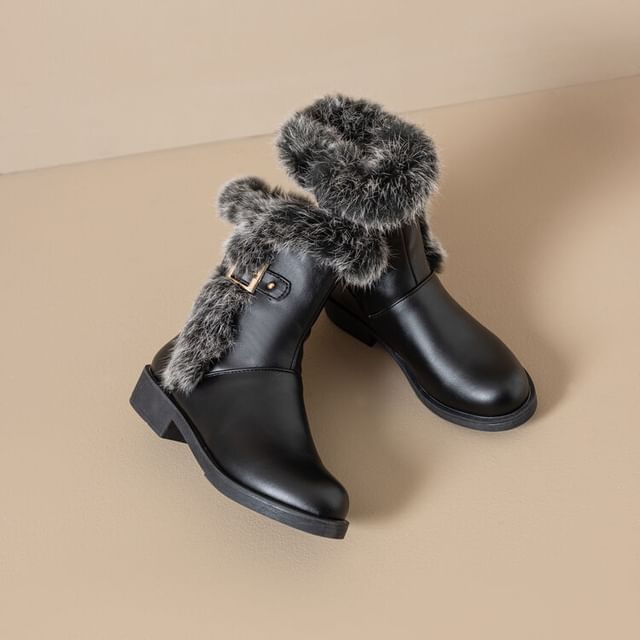 Fur Boots Buckled Faux Short