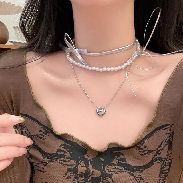 Set Heart Braded / Layered Necklace