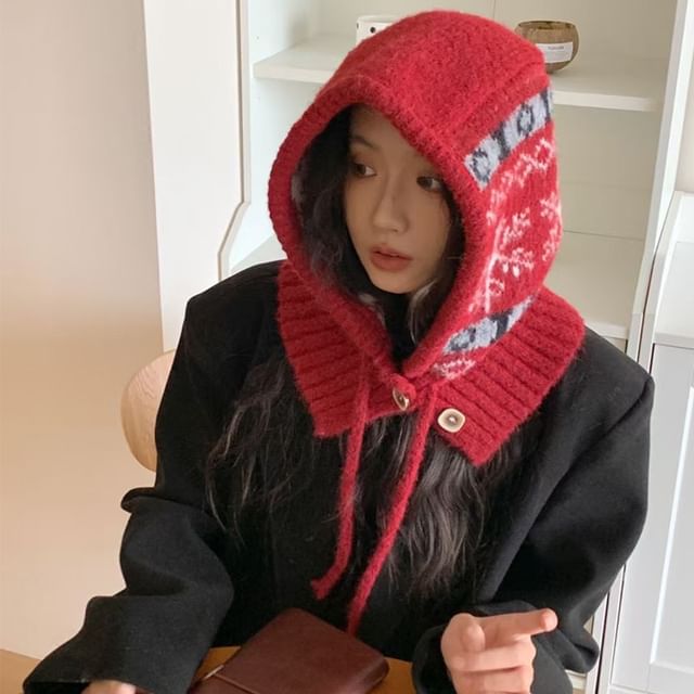 Print Knit Snowflake Balaclava