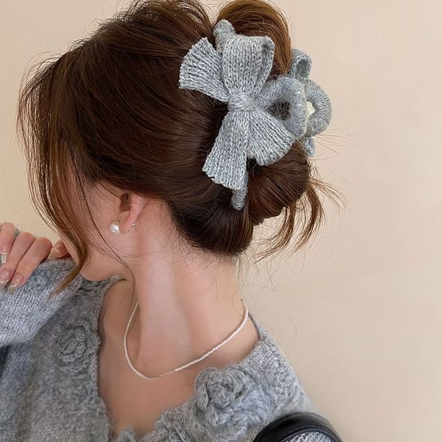 Bow Hair Claw Clip Knit Acrylic