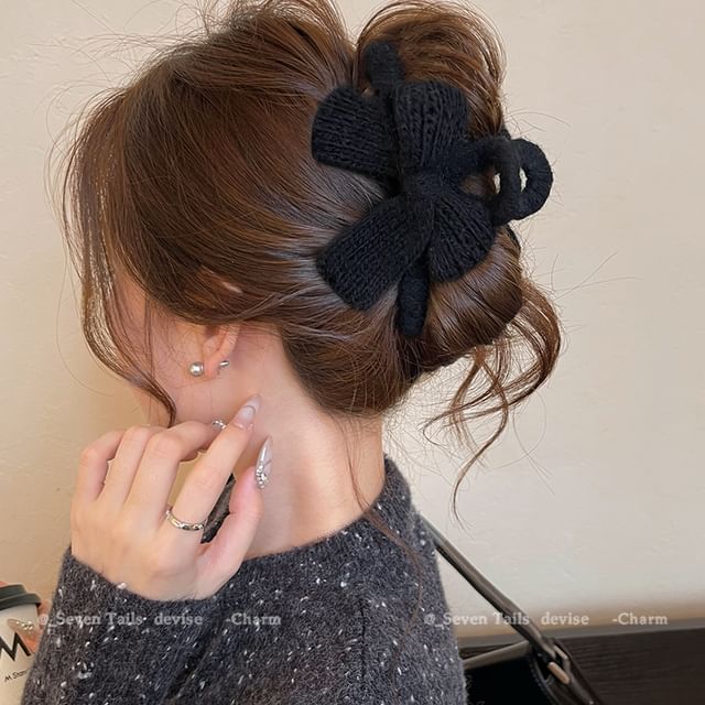 Bow Hair Claw Clip Knit Acrylic