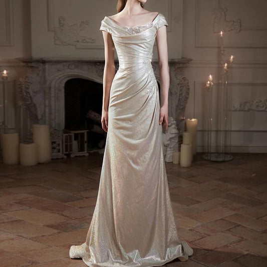 Trumpet Gown Evening Glitter Ruched Off-Shoulder