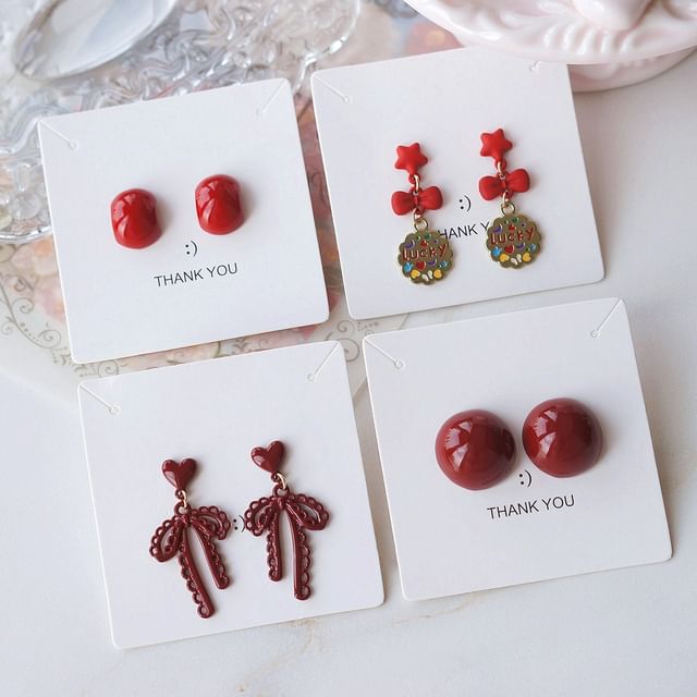 Ear Stud Bow Plain / Drop Clip-On Earring