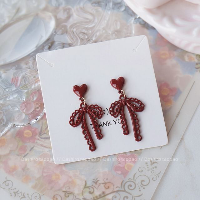 Ear Stud Bow Plain / Drop Clip-On Earring