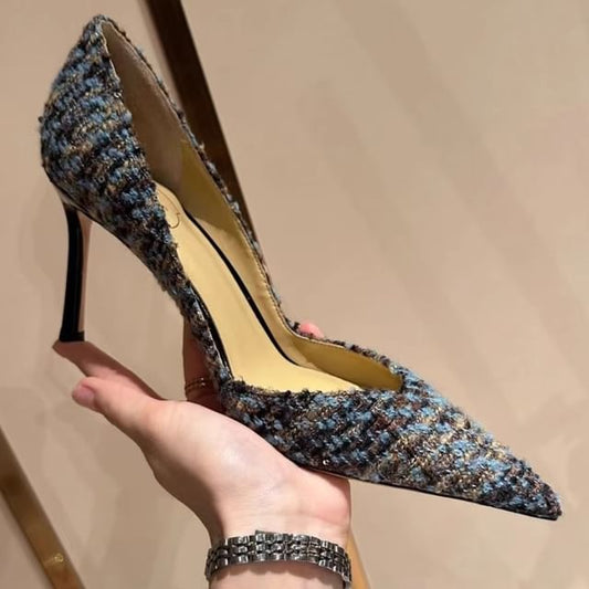 Pumps Stiletto Sequin Pointed Tweed Toe