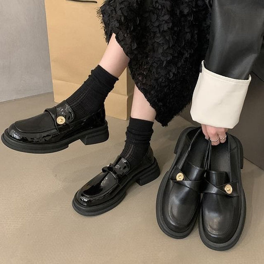 Leather Metal Accent Faux Loafers Platform