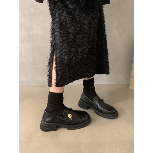 Leather Metal Accent Faux Loafers Platform