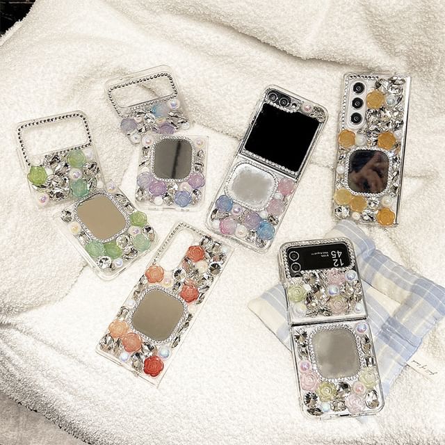 Phone Rhinestone Mirrored Case Rose