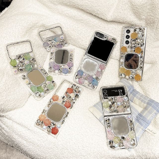 Phone Rhinestone Mirrored Case Rose