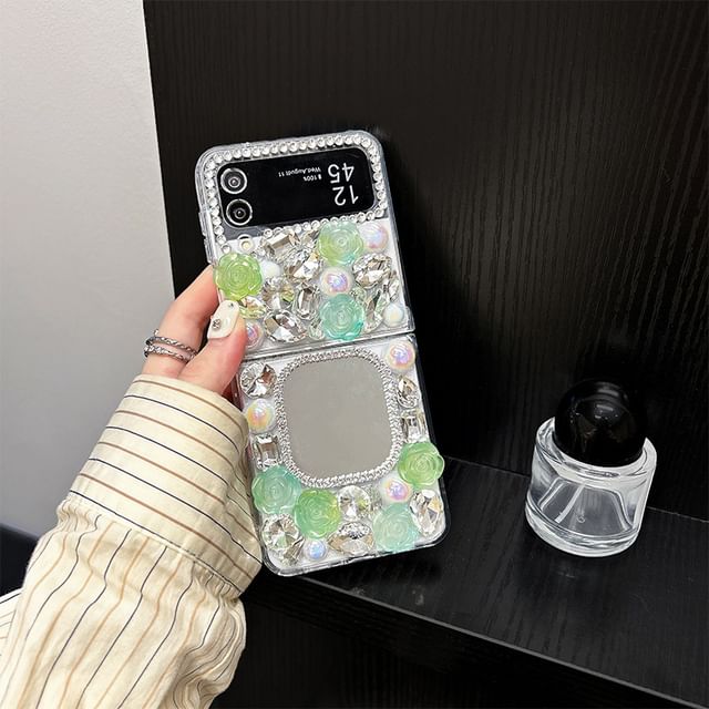Phone Rhinestone Mirrored Case Rose