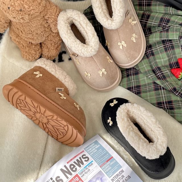 Platform Boots Snow Fleece-Lined Short Bow