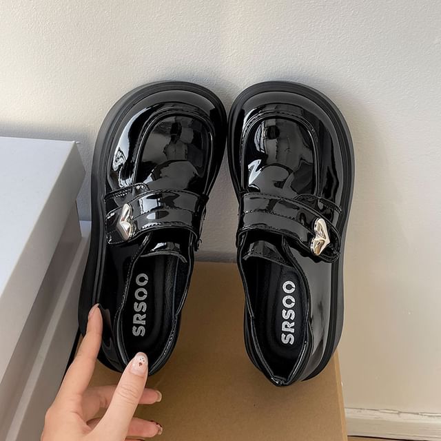 Loafers Platform Leather Accent Heart Faux