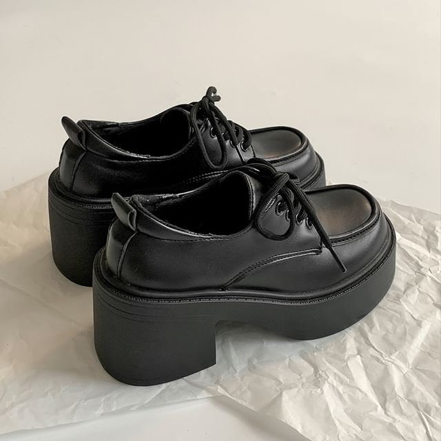 Chunky Platform Heel Derby Lace-Up Shoes