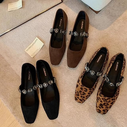 Buckled Heart Faux Flats Leather