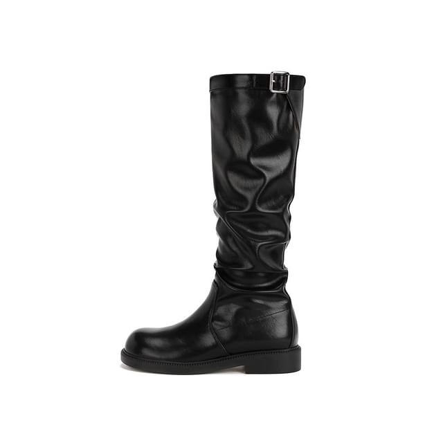 Calf Boots Mid Plain Tall Buckled /