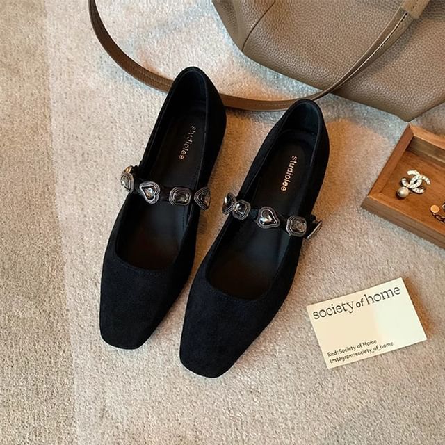 Buckled Heart Faux Flats Leather