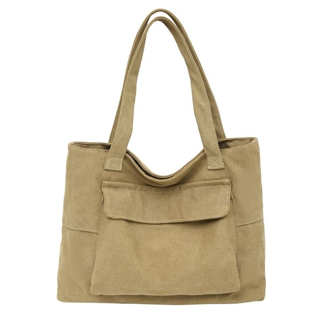Plain Flap Canvas Pocket Bag Tote