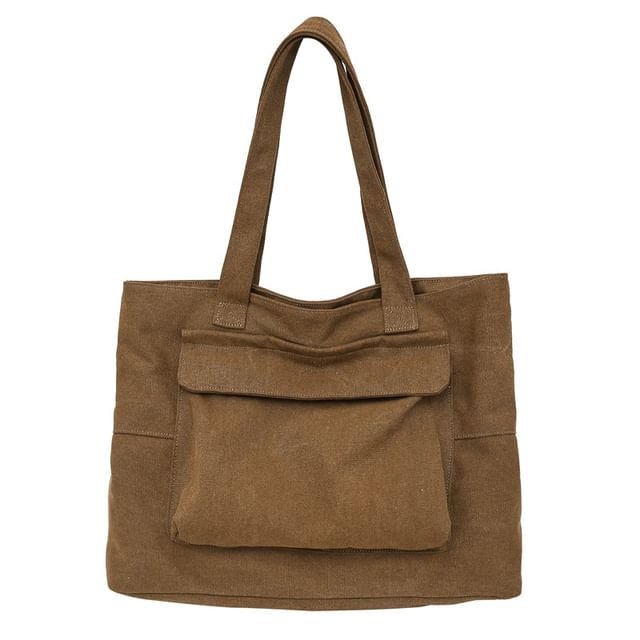 Plain Flap Canvas Pocket Bag Tote