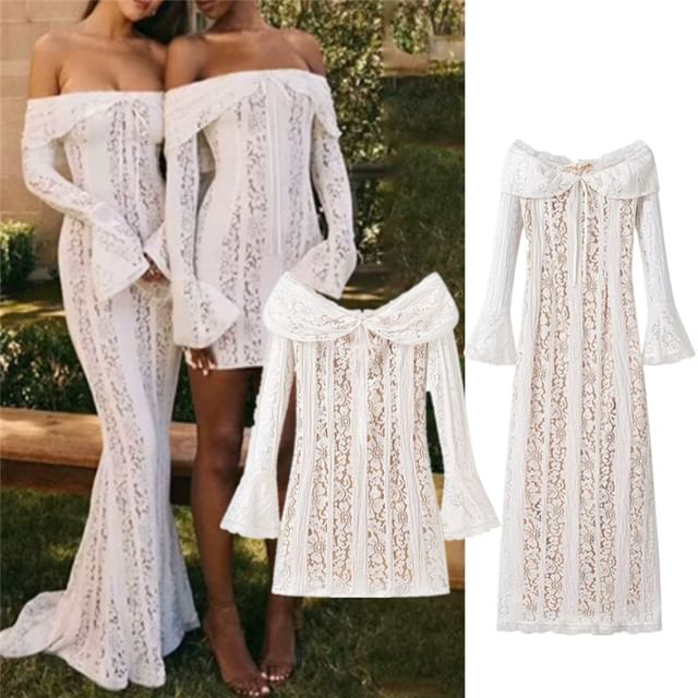 Off Dress Gown Sleeve Lace Sheath Evening / The Bodycon Mini Shoulder Long