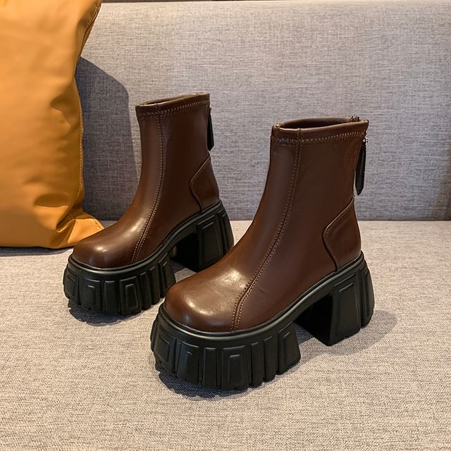 Faux Boots Short Platform Leather