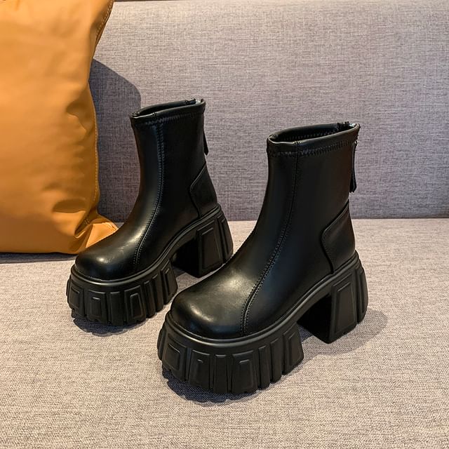 Faux Boots Short Platform Leather