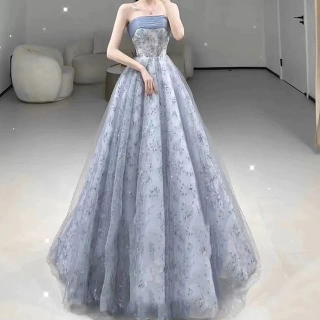 Gown Strapless A-Line Floral Ball