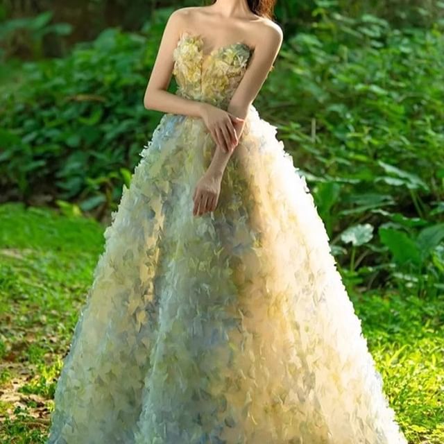 Gown A-Line Strapless Patterned Evening