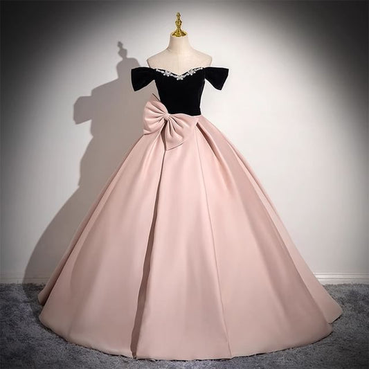 Gown Tone Rhinestone Ball Two Bow Off-Shoulder A-Line