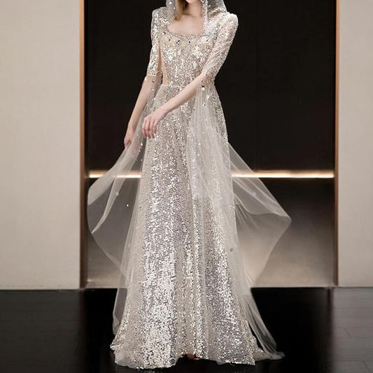 Sheath Sequined Scoop Evening Neck Gown