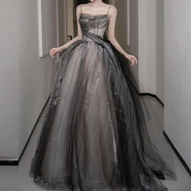 Strapless Plain Sheer A-Line Ball Gown