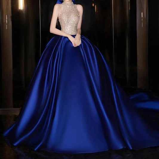 Halter Tone Ball Gown Evening Sequined Sleeveless Two Neck