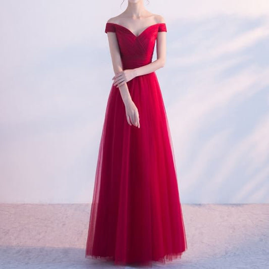 Gown Panel Mesh Evening Plain A-Line Off-Shoulder