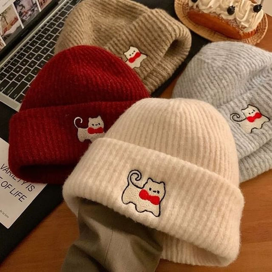 Beanie Cat Knit Embroidered