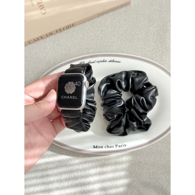 Watch Band Apple Faux Shirred Leather