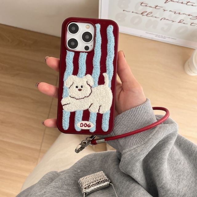 Embroidered Dog Case Phone Striped