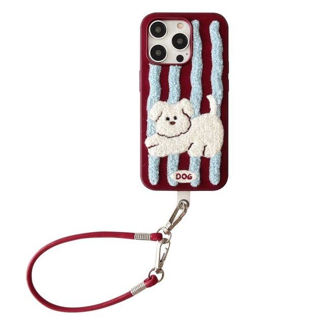 Embroidered Dog Case Phone Striped