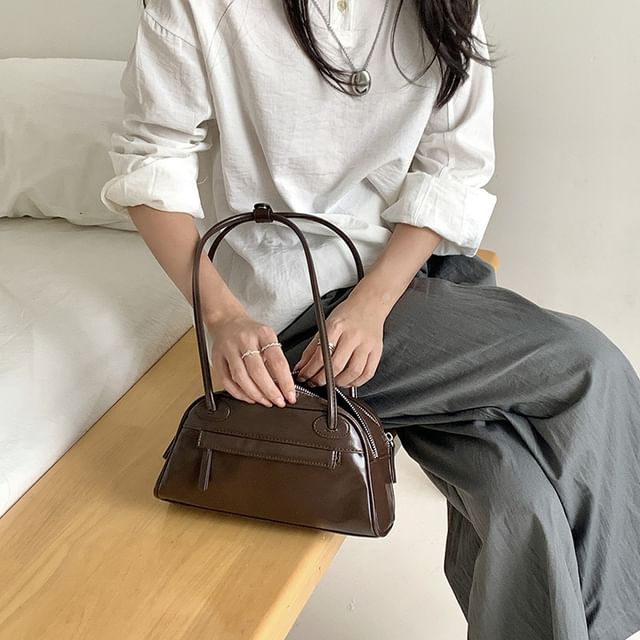 Leather Bag Faux Bowler Plain