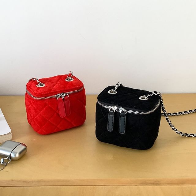 Velvet Chain Strap Quilted Bag Crossbody