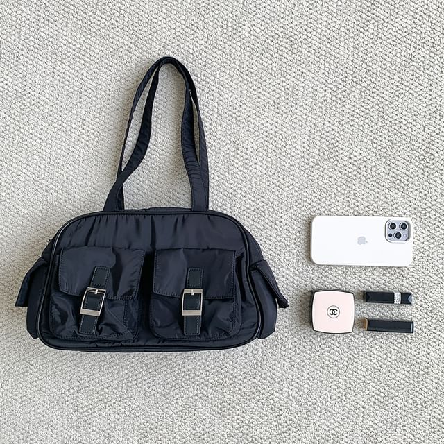 Buckled Nylon Plain Bag Carryall