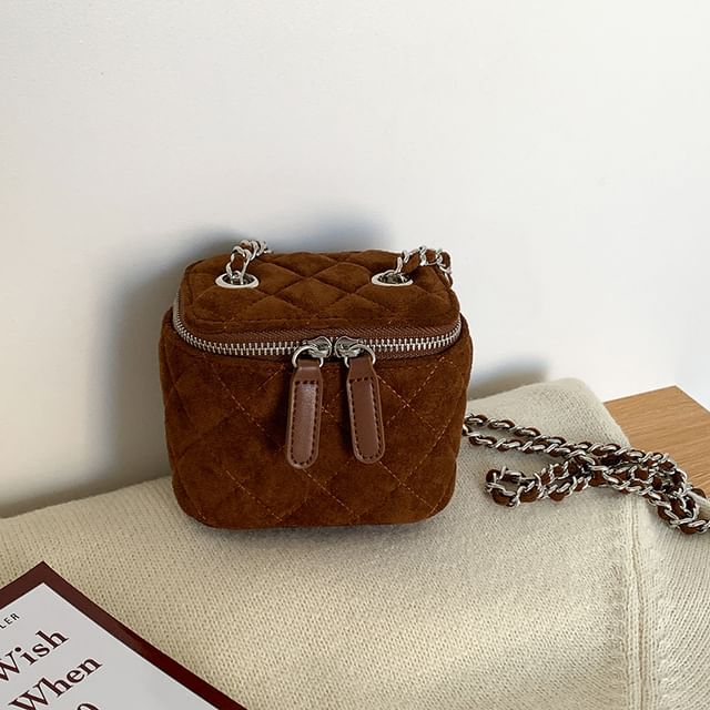 Velvet Chain Strap Quilted Bag Crossbody