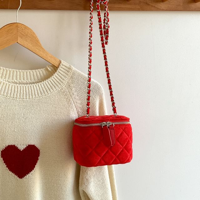Velvet Chain Strap Quilted Bag Crossbody