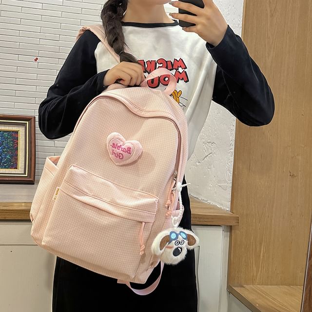 Nylon Backpack Set Brooch / Plaid