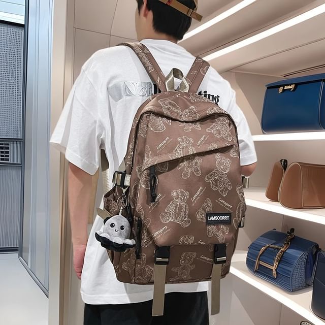 Buckled Backpack Print Nylon Bear